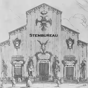 De San Lorenzo kerk als stembureau, met 3 ingangen: links, centrum en rechts